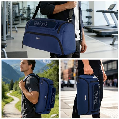Goloni Gym Bag for Men & Women,40L Large 3 in 1 Sports Travel Duffel Bag with Shoes Compartment and Wet Pocket,Weekender Overnight Backpack,Blue - color: Blue