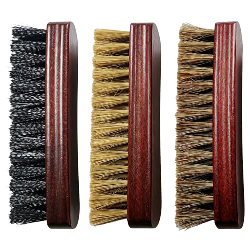 6" Shoe Brush Set, 3-Stiffness Horsehair Boar Nylon | 100% Horsehair, Boar Bristle, Stiff Nylon Bristle; For Leather & Boots Cleaning & Polishing; Beech Wood Handle