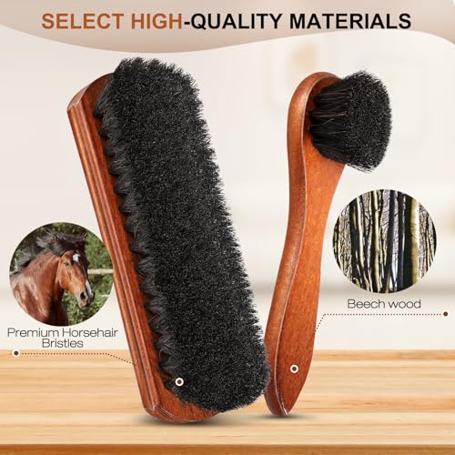 4Pcs Shoe Brush, Premium Horse Hair Brush for Leather, Professional Shoe Polish Brush, Long-Lasting Shoe Cleaning Brush, 100 Percent Horsehair Shoe Brush Shine Kit for Cleaning and Polishing - size: 4PCS