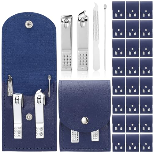 Lasnten 24 Set Valentine Manicure Set Bulk Nail Clippers Grooming Nail Kit Stainless Steel Professional Pedicure Tools Kit with Travel Case for Men Women Valentine's Day Gift(4 in 1,Dark Blue) - color: Dark Blue, size: 4 in 1
