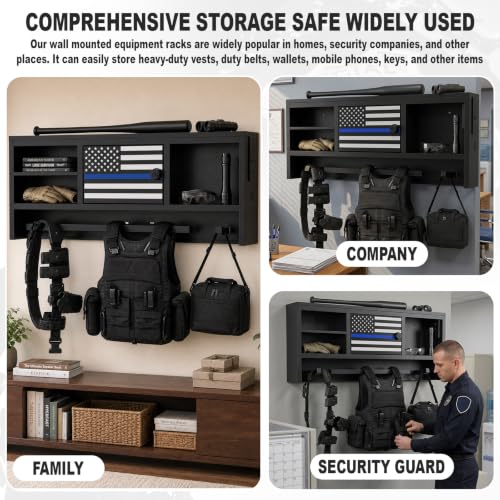 Police Gear Rack with Built-in Power Strip, Tactical Gear Organizer Stand for Duty Belt, Police Vest, Body Armor, Plate Carrier, Helmet Storage, Heavy Duty Gear Rack - size: Wall Mounted w/Combination Lock
