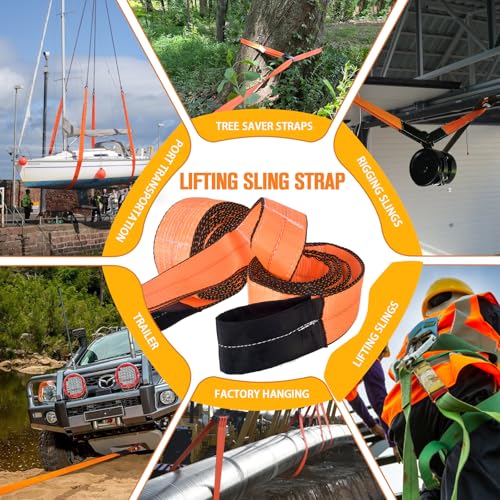 2PCS 3" x10Ft Lift Sling Straps 28000LBS Heavy Duty Tow Strap | Heavy Duty Nylon Webbing Sling,28000 LBS Capacity Eye-to-Eye Lifting Straps for Hoist,Winch,Tree Saver & Recovery Towing