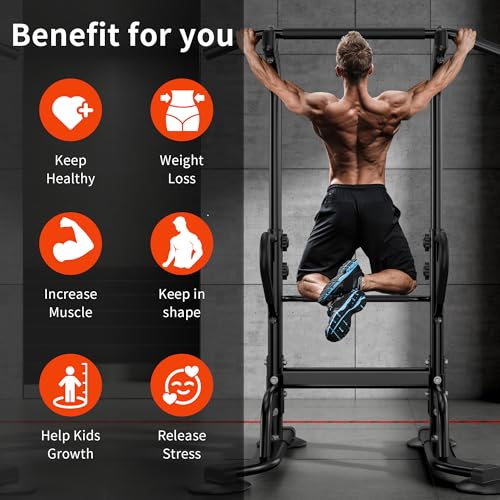 SogesHome 11-Levels Height Adjustable Power Tower Pull Up Bar & Dip Station | Multi-Function Full Body Strength Training Equipment for Home Gym, Freestanding Exercise Dip Bar Fitness Workout Machine