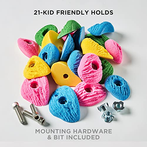 Escape Climbing Kids' 21-Hold Rock Climbing Starter Pack Great for Home or Gym Rock Climbing Walls, Bright Colors (All Gray)