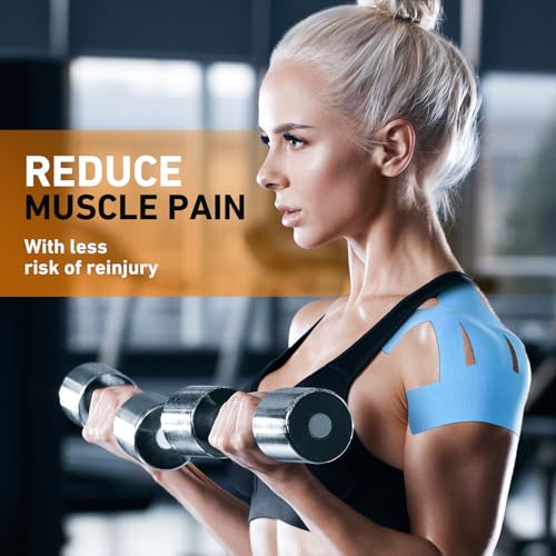 Kinesiology Tape for Shoulder Precut, 12 PCS Shoulder Tape for Pain Relief, KTQUICK Original Cotton Waterproof & Breathable, Enhance Elastic Sports Tape for Pain Support and Muscle Sports, Blue | Blue, Precut Shoulder Support Tape with Premium Cotton, Bre