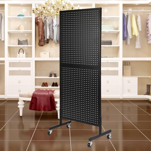 NectaCol 2'x 5' Standing Pegboard Display with T-Base, Pegboard Display Stand with Wheels, Metal Peg Board Display Rack, Art Display Stand, Extra 10 Pieces Hooks - Black - size: 1-Pack Black