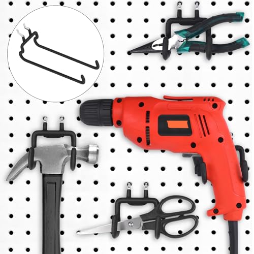 Hotop 4 Pack Pegboard Drill Holder Hooks, Black Metal Peg Board Hooks for Hanging Power Tools, Utility Hook for Garage Tool Organizer, Workbench, Craft Room and Wall Storage(7.48 x 2.8 x 3.66 Inch) - size: 7.48 x 2.8 x 3.66 Inch