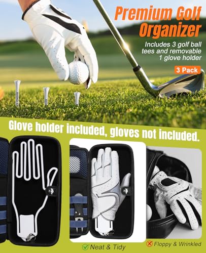 Rhino Valley Golf Glove Holder Case, Golf Accessories Organizer Bag with Glove Shaper for Phone, Gloves, Balls, Tees, Markers, Divot & Repair Tools, Gifts for Golfers Men Women - style: Golf Glove Case- Black