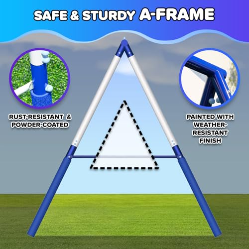 Sportspower Taylor 700lbs Galvanized Metal Swing Set for Kids for Backyard & Outdoors with Teeter-Totter, Saucer & Standing Swings, & 5ft Slide, 7.55' D × 13.88' W × 6.07' H, Bonus Anchor Kit