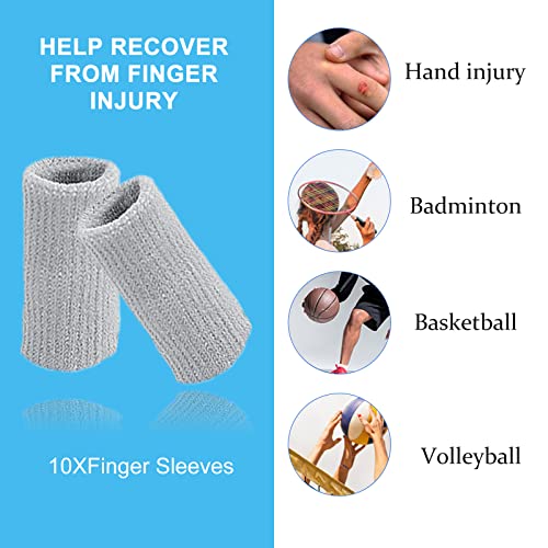 Finger Compression Sleeves, 10 Pcs | Finger Protectors Cots for Arthritis Swelling Basketball Sport, Breathable Elastic - color: Gray