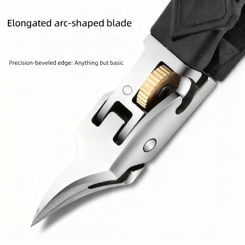 Black Anti-Slip Grip Gear Lock Nail Clipper Set with Ultra-Sharp Tips for Precise Access to Nail Grooves Professional-Grade Manicure Tool for Men Seniors Curved Sharp Blades