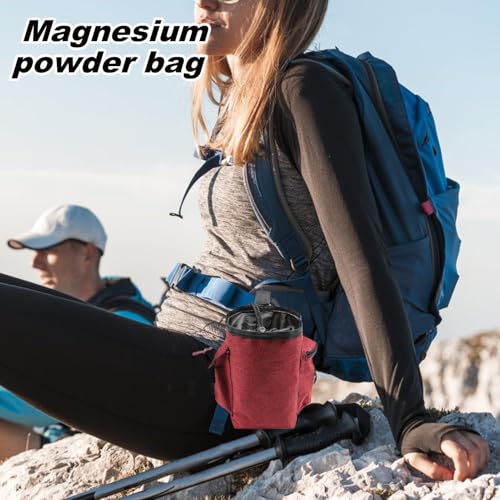 Rock Climbing Chalk Bag Adjustable Belt Gear Equipment | Chalk Organizer for Rock Climbing, Bouldering, Weightlifting, Gymnastics, Adults Women Men - color: Wine Red