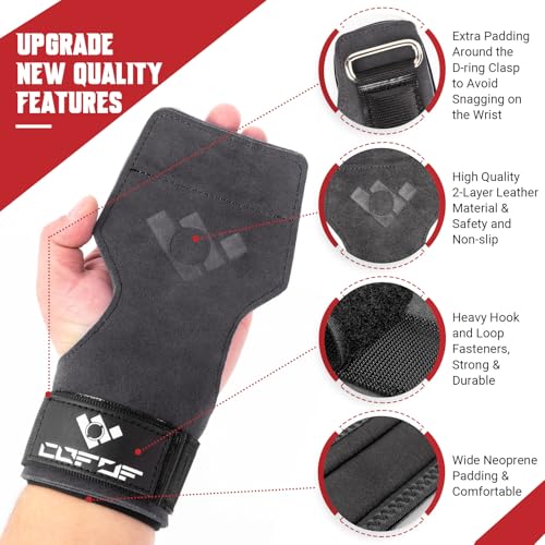 COFOF Weight Lifting Wrist Strap, Double Layer Leather Wrist Strap for Deadlift and Powerlifting, Adjustable Neoprene Padded Gym Workout Lifting Hooks (Pair) - color: Gray