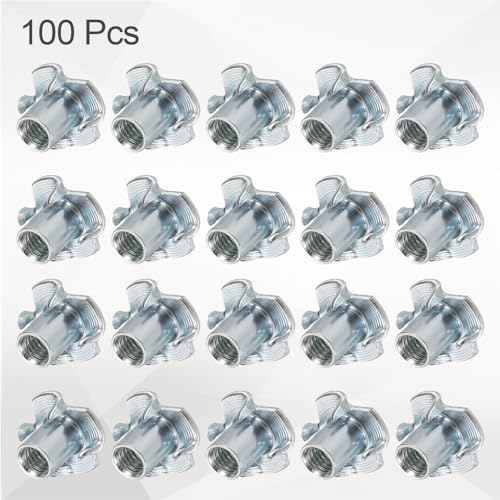 HARFINGTON M6x12mm T-Nuts 4 Pronged Tee Nut 0.69" x 0.47" Fully Thread Carbon Steel Inserts for Wood, Rock Climbing Holds, Cabinetry, Furniture 100pcs - size: M6x12mm, 17.5mm