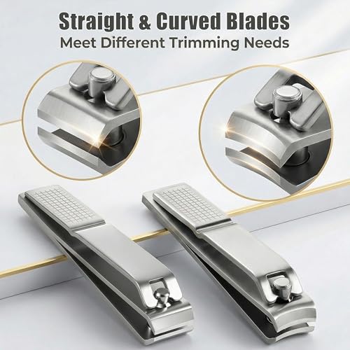 Heavy Duty Nail Clippers Set, Straight & Curved Edge, 3PCS Silver | Large 3.15Inch, Fingernail and Toenail Clippers for Thick Nails, with Nail File ,Nail Trimmer for Men Women Seniors Adults - color: Silver