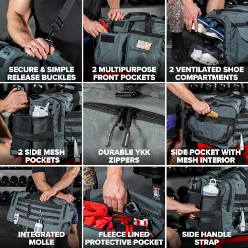 Serious Steel Fitness Gym Bag, 1000D Nylon Duffel Bag, Heavy Duty (Grey - Mid Bud 2.0) - color: Grey, style: Duffel Bag (Mid Bud)