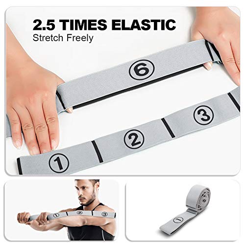 Stretch Strap, Elastic Yoga Stretching Strap, Multi-Loop for Physical Therapy, Pilates, Yoga, Dance & Gymnastics Exercise and Flexible Pilates Stretch Band - color: Grey
