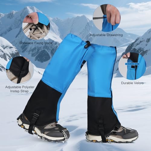 Waterproof Adjustable Hiking Gaiters for Men and Women, Snow Boots-Gaiters for Hiking in Hunting Sand Mud Mountain Climbing Snowshoeing - color: Sky Blue