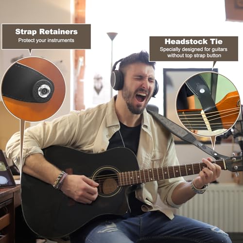 Guitar Straps for Electric Guitar Bass, Smooth Guitar Strap, 3" Wide Padded Straps with 3D Sponge Filling, Comes with 4 Picks + 2 Strap Locks + 1 Headstock Tie + 1 Tie Rope, Gray Flowers - color: Smooth Gray Flowers