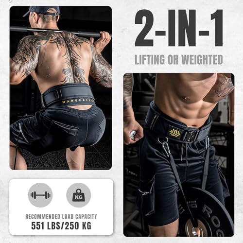 MANUEKLEAR 2-in-1 Weightlifting Belt & Dip Belt with 36.7 IN Rope, Double-Layer Weight Lifting Belts, Powerlifting Gym Weighted Belt for Pull Up Squat - color: Midnight Black, size: S(26-29in)