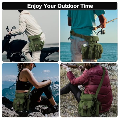 Jueachy Drop Leg Bag for Men Tactical Metal Detecting Thigh Pack with Water Bottle Pouch - color: Green