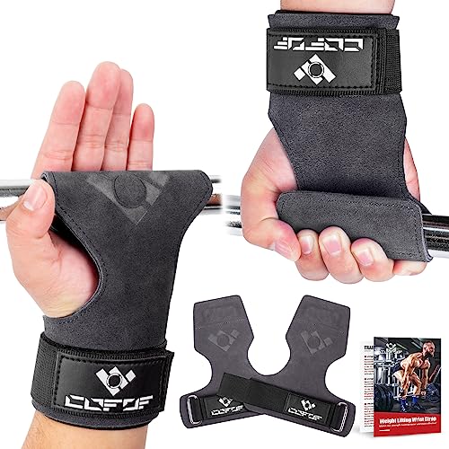 COFOF Weight Lifting Wrist Strap, Double Layer Leather Wrist Strap for Deadlift and Powerlifting, Adjustable Neoprene Padded Gym Workout Lifting Hooks (Pair) - color: Gray