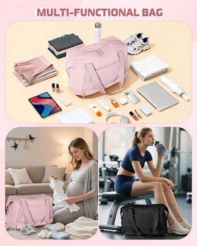 Smasrob Travel Duffle Bag with Shoe Compartment and Laptop Sleeve for Women, Lightweight Weekender Duffel Bag for Travel, Gym, Hospital Labor Delivery, Pink - color: Pink