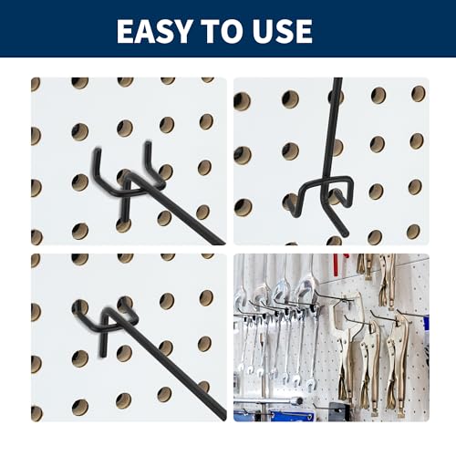 120 Pcs 8 Inch Pegboard Hooks, Black, Metal | Heavy Duty, 1/8" and 1/4" Peg Hook, For 1" Spaced Pegboards, Peg Wall Hooks for Hanging