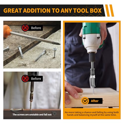 Spring Loaded Screw Holder Bit, 4 PCS Anti-drop Screwdriver Bit Holder | Screwdriver with Screw Holder for Grip Screws in Overhead or One Handed Positions, Electricians, DIY Repair(Phillips+Square)