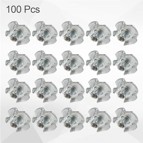 HARFINGTON M3x6mm T-Nuts 4 Pronged Tee Nut 0.47" x 0.24" Fully Thread Carbon Steel Inserts for Wood, Rock Climbing Holds, Cabinetry, Furniture 100pcs - size: M3x6mm, 12mm