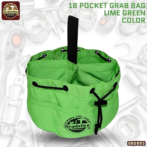 Graintex 18 Pockets Grab Bag Rip-stop Canvas Drawstring Closure, Small Part Organizer Pouch, Small Tools, Screws, Parts, Parachute Tool Bag for Efficient Storage - Lime Green - color: Lime Green