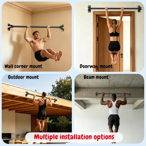 48'' Joist Mounted Pull Up Bar with Gym Rings Wall Studs Mount Chin Up Bar for Ceiling, Beams, Doorway & Corner Mount Heavy Duty Pull-up Grips for Home Gym Strength Training – Patent Pending