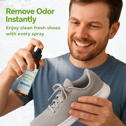 ORIENTLEAF Shoe Deodorizer Spray, Shoe Odor Eliminator for Smelly Shoes, Men, Women, Teenagers, 4 Fl Oz & 1 Fl Oz, Travel Essentials Refresher Spray, Eucalyptus Lemongrass