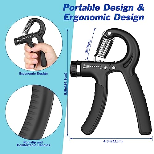 AIXPI Grip Strength Trainer, Hand Grip Exerciser Strengthener with Adjustable Resistance 11-132 Lbs (5-60kg), Forearm Strengthener, Hand Exerciser for Muscle Building and Injury Recover 1 PACK - color: Black