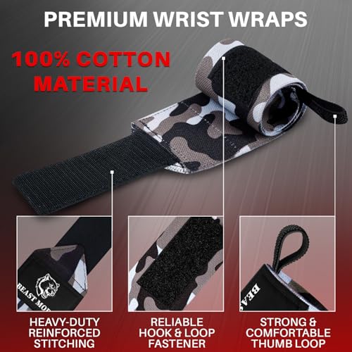 TECEUM Elastic Cotton Weightlifting Wrist Wraps with Thumb Loops, 1 Pair - color: Black Camo, style: 12" – Queen of Lifts