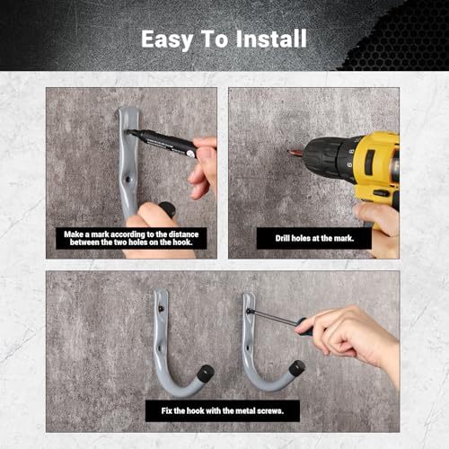 HOME MASTER HARDWARE 12 Pack 4-Inch Heavy Duty Garage Storage Wall Hooks, Steel J Utility Hooks for Hanging Ladders, Tools, Bikes, Grey