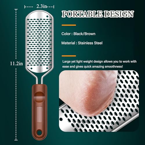 2 Pcs Foot Files Callus Remover, Stainless Steel Professional Pedicure Foot Rasp Scrubber Foot Care Tools to Removes Hard Skin Corns for Dry and Wet Fee - style: 2 X Foot Files(Black/Brown)