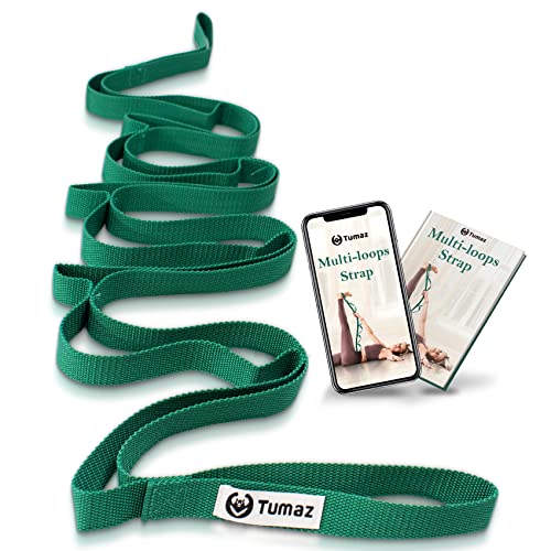 Tumaz Stretching Strap, 10-Loop Non-Elastic Yoga Strap | Designed for stretching, yoga, Pilates and rehab with 10 loops, durable webbing and a longer 79-inch design - color: Green Lite, size: Budget-Essential