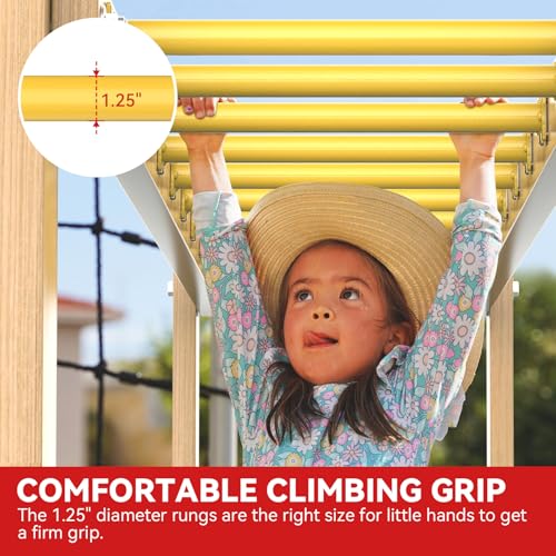 16.5 Inch Monkey Bars Kit Monkey Bar Ladder Rungs (Yellow, 12 Pcs) | Indoor Outdoor Metal Monkey Bars for Backyard - color: Yellow