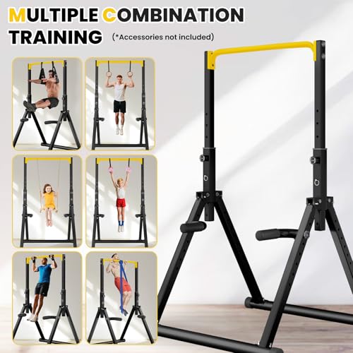 DOBESTS Power Tower Pull Up Bar Free Standing, Foldable Pull Up Station - color: Black Style 4-Yellow Bar