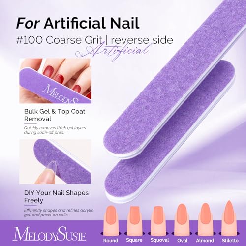 MelodySusie 7Pcs Nail Files 100/180 Grit, 2 Standard & 5 Mini Mixed-Shape Emery Boards for Acrylic, Gel and Natural Nails, Portable Travel Manicure Pedicure Shaping Tools Kit, Purple - size: 7Pcs Straight Shape