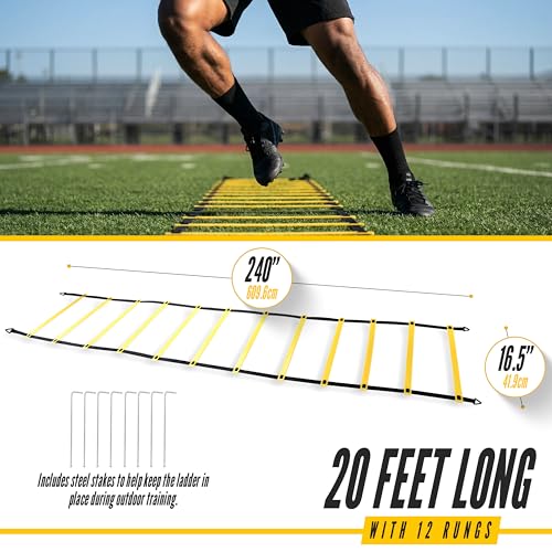 Agility Ladder, 2 Pack - Exercise and Training Ladder Set with Ground Stakes for Football, Soccer, Tennis, and More - Improves Speed & Fitness - Complete with Carrying Bag