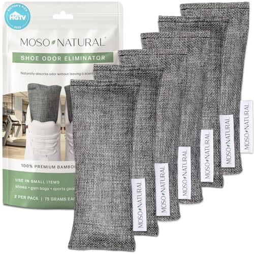 Moso Natural Shoe Deodorizer Inserts (3 Pack) Charcoal Odor Absorber for Shoes, Gym Bag & Boot Deodorizer, Unscented Shoe Odor Elimination, Air Purifying Bags, Lasts 2 Years (6 Bags) - style: 3 Pack (6 Total)