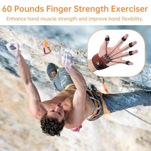 60Lb Hand Strengthener, Resistance Finger Band for Grip Training, Hand Muscle & Flexibility Booster, Easy-to-Wear Wrist Strap, Portable