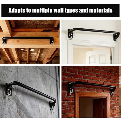 Wall Mounted Doorway Pull Up Bar, Carbon Steel Chin Up Bar and Pull Up Bar with Reinforced Steel Plate Support for Joists and Wall Studs, Strength Training Workouts