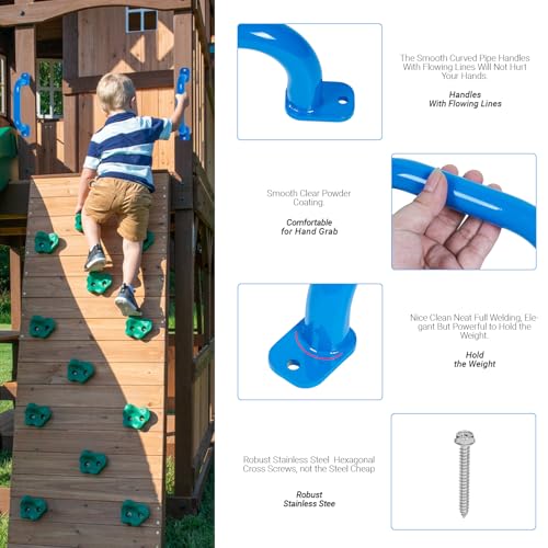 ESPETS 4 Pack of 10 Inch Blue Metal Outdoor Playground Handles | Rust-resistence Metal Playset Accessories, Playhouse ladder handles, Indoor Monkey Bars, Treehouse, Climbing walls handles - color: Blue