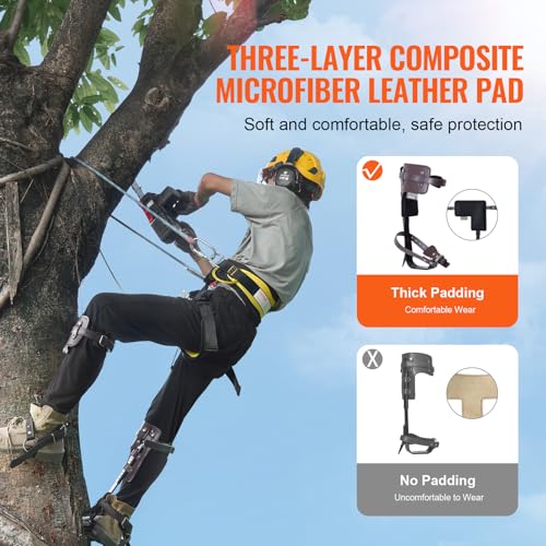 VEVOR Tree Climbing Spikes, 1 Pair Height-Adjustable Climbing Spurs, 350lbs Load Capacity Tree Climbing Gear with Straps, Arborist Equipment for Climbers, Hunting, Fruit Picking - color: Brown (Basic)