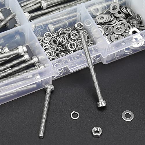 HELIFOUNER 400 Pieces M3 x 30mm /35mm /40mm /45mm /50mm, Hex Socket Head Cap Metric Screws Bolts Washers Nuts Kit, 304 Stainless Steel - size: M3 x 30/35/40/45/50mm