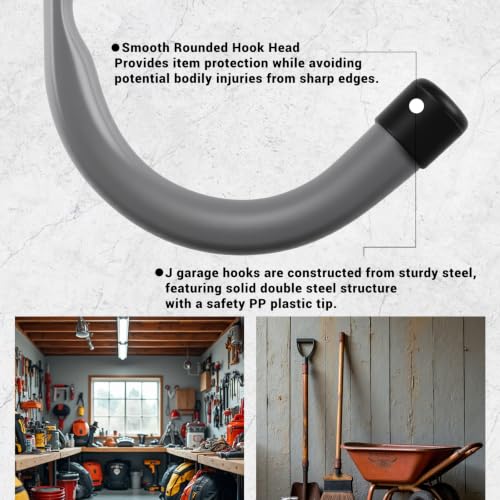 HOME MASTER HARDWARE 12 Pack 4-Inch Heavy Duty Garage Storage Wall Hooks, Steel J Utility Hooks for Hanging Ladders, Tools, Bikes, Grey