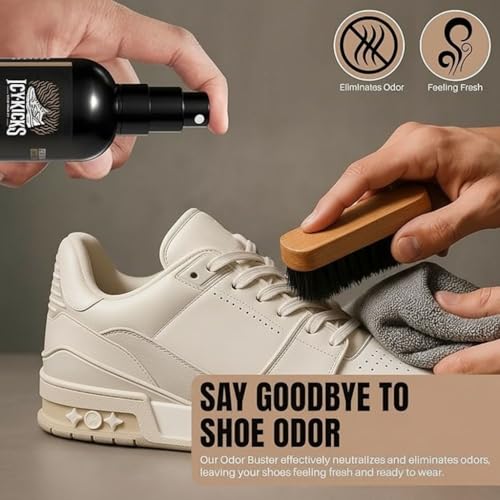 ICYKICKS Premium 6-in-1 Sneaker & Shoe Cleaning Kit – Foam Cleaner, Water-Repellent, Odor Eliminator, Brush & Microfiber Towel – Safe for Leather, Suede, Canvas – Deep Clean Sneakers Fast